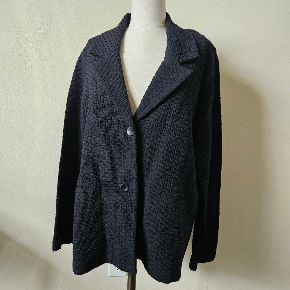 Eileen Fisher basket-weave jacquard notch-collar jacket Black Medium